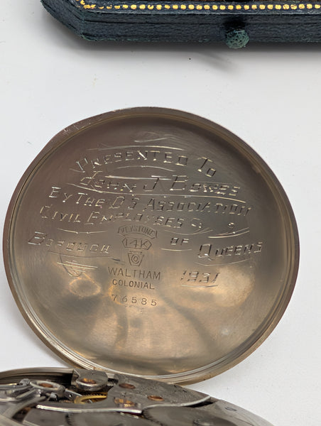 Waltham Open Face Pocket Watch. 14K White Gold Case. Secometer. 17 Jewel Size 12
