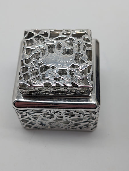 Antique Inkwell. Crystal Bottle with Sterling Silver Overlay. 2 1/4" 2 1/4"