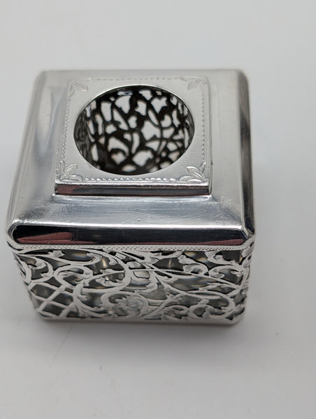 Antique Inkwell. Crystal Bottle with Sterling Silver Overlay. 2 1/4" 2 1/4"