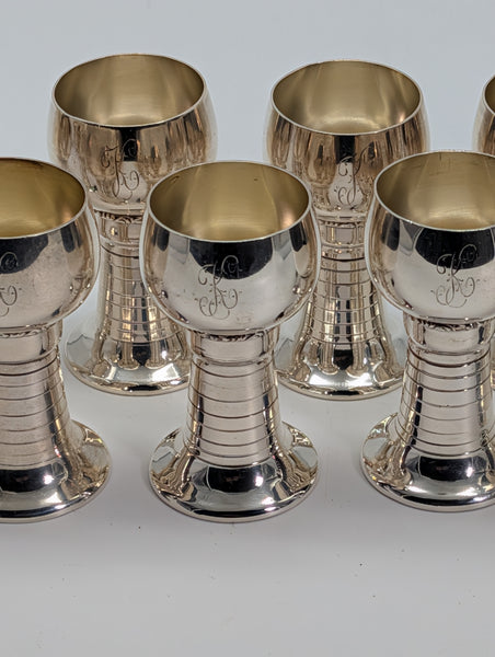 Set of 12 Cordial Shot Glasses. American Lunt Sterling Silver. #1114. 2 3/4" H