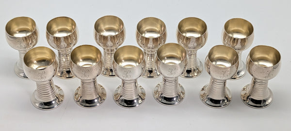 Set of 12 Cordial Shot Glasses. American Lunt Sterling Silver. #1114. 2 3/4" H