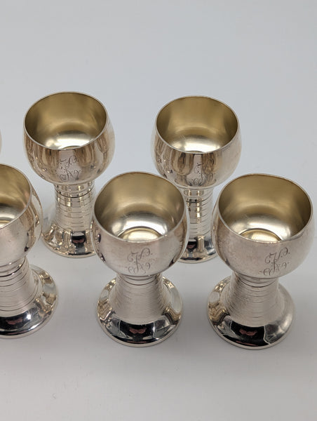 Set of 12 Cordial Shot Glasses. American Lunt Sterling Silver. #1114. 2 3/4" H