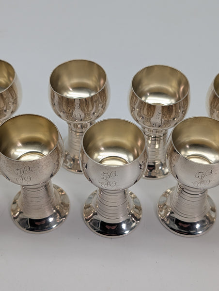 Set of 12 Cordial Shot Glasses. American Lunt Sterling Silver. #1114. 2 3/4" H