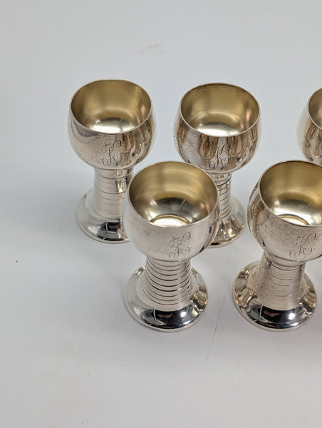 Set of 12 Cordial Shot Glasses. American Lunt Sterling Silver. #1114. 2 3/4" H