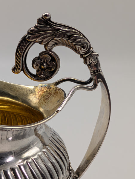 Large Creamer. Danish .826 Silver Copenhagen. Repousse Rose Floral. 19th C. 6" H