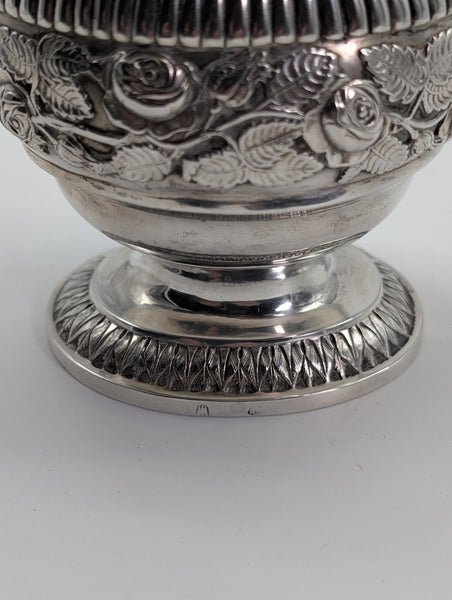 Large Creamer. Danish .826 Silver Copenhagen. Repousse Rose Floral. 19th C. 6" H