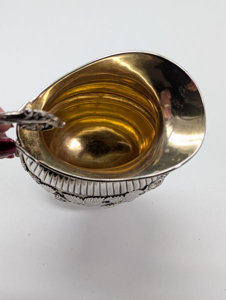 Large Creamer. Danish .826 Silver Copenhagen. Repousse Rose Floral. 19th C. 6" H