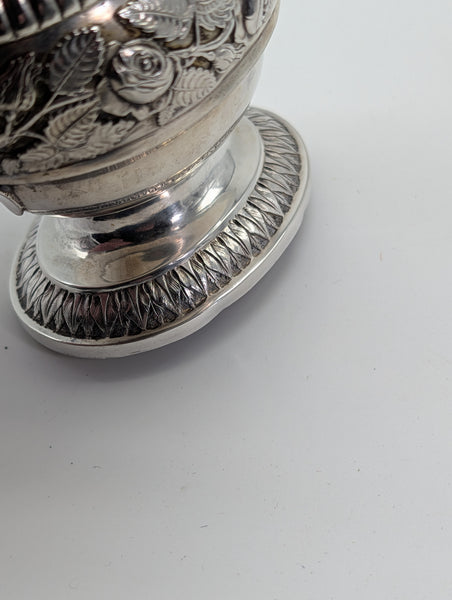 Large Creamer. Danish .826 Silver Copenhagen. Repousse Rose Floral. 19th C. 6" H