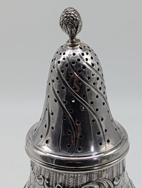 Muffineer Sugar Castor. English Sterling Silver Import from Germany. London 1899