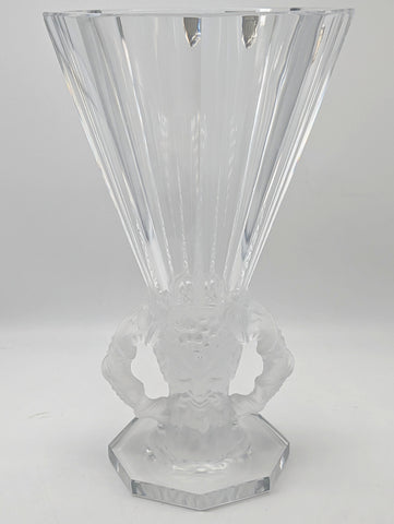 Tall Vase. French Art Glass Lalique Mesanges Pattern. Post 1945. 12 1/2"