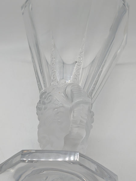 Tall Vase. French Art Glass Lalique Mesanges Pattern. Post 1945. 12 1/2"