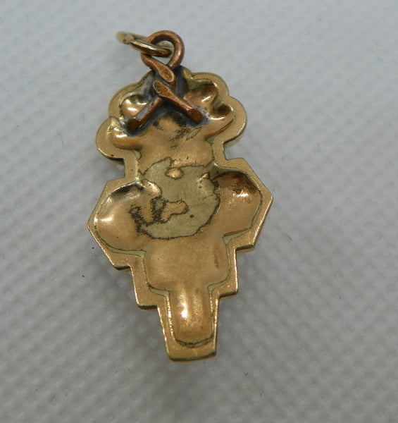 Victorian Gold Filled and Enamel Pendant or Charm. 1-1/8"
