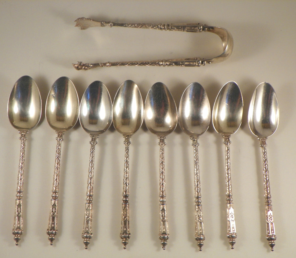 French silver sugar tongs teaspoons Henri Gabert 19th Century