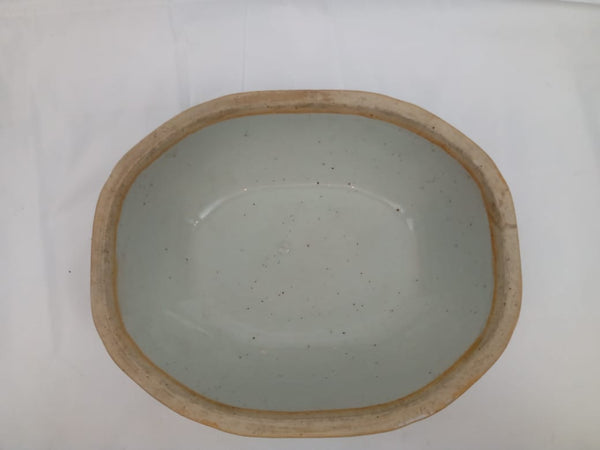 19th Century Chinese Canton Porcelain Oval Bowl with Pig Handles.