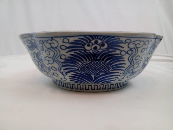 Japanese Imari Porcelain Blue and White Large Serving Bowl.