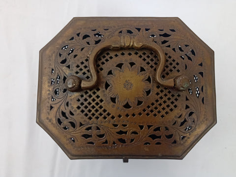 19th Century Qing Chinese Hand Warmer with Pierced Brass and Flower Motif.
