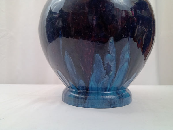 20th Century European Blue Flambe Vase with Incised Mark.