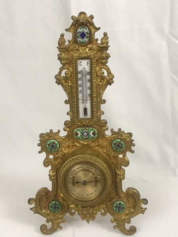 Decorative German Thermometer and Barometer on Easel Stand. 19th Century 16" H