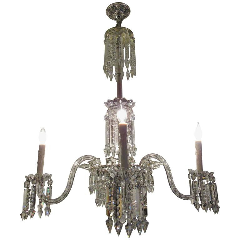 Large European Four-Light Crystal Chandelier, Early 20th Century