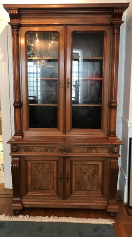 English Walnut Bookcase Cabinet. 19th Century