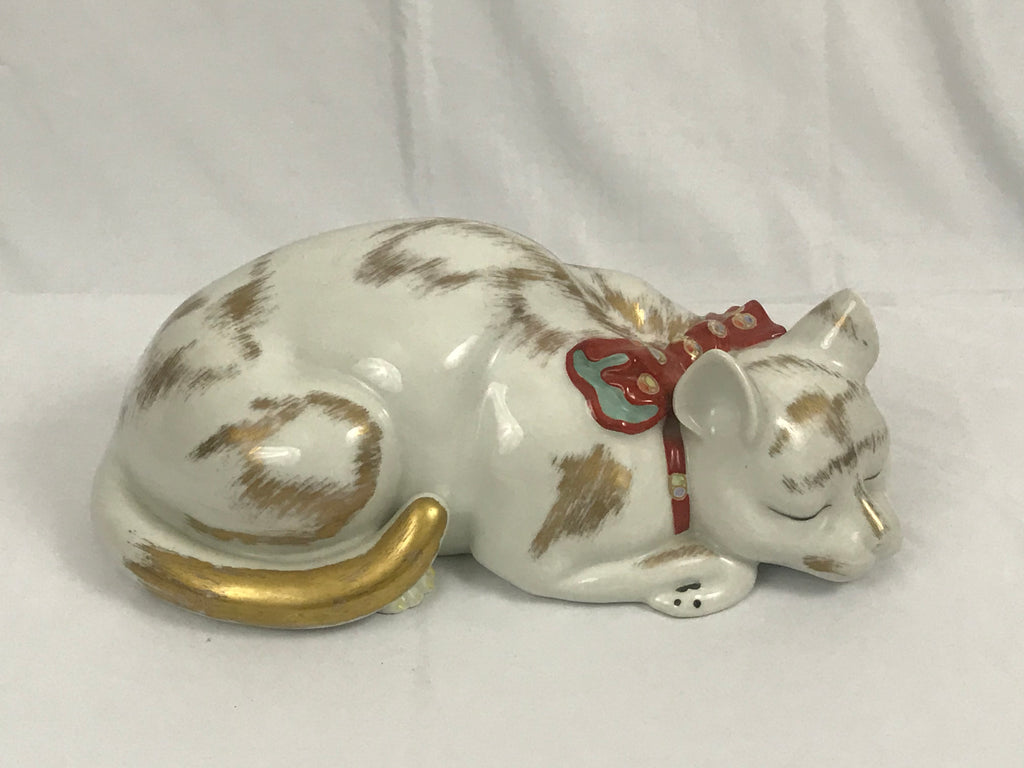 German Porcelain Reclining Cat Figure. C.T. Altwasser. Circa 1920. 12.5" Length