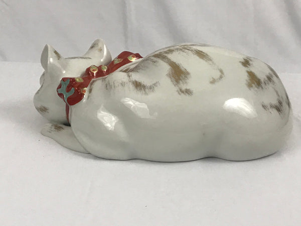 German Porcelain Reclining Cat Figure. C.T. Altwasser. Circa 1920. 12.5" Length