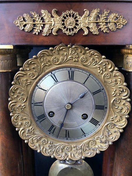 Antique French Empire Portico Clock circa 1820, Charles X, Mahogany and Bronze