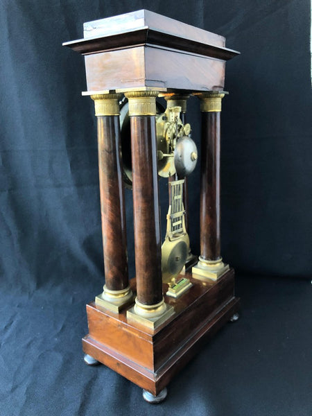 Antique French Empire Portico Clock circa 1820, Charles X, Mahogany and Bronze