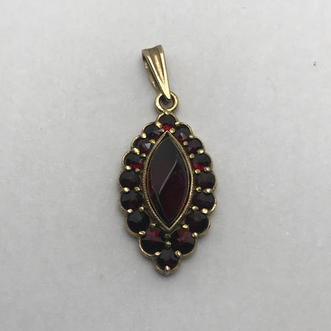 Pendant. Garnet Set in Gilded Sterling Silver. 1-1/4" Length