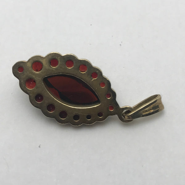Pendant. Garnet Set in Gilded Sterling Silver. 1-1/4" Length