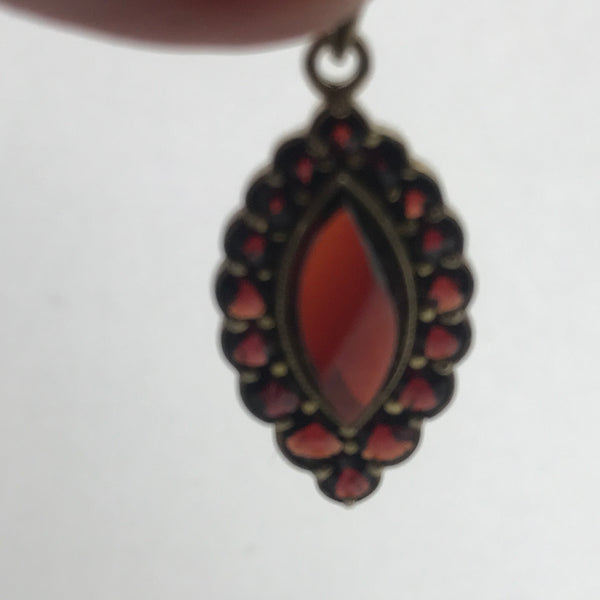 Pendant. Garnet Set in Gilded Sterling Silver. 1-1/4" Length