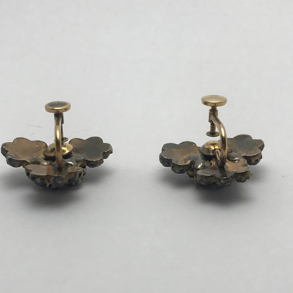 Pair of Vintage Bohemian Garnet Earrings. Screw-Back. 3/4" x 1/2"