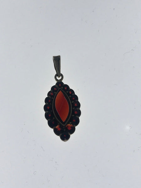 Pendant. Garnet Set in Gilded Sterling Silver. 1-1/4" Length