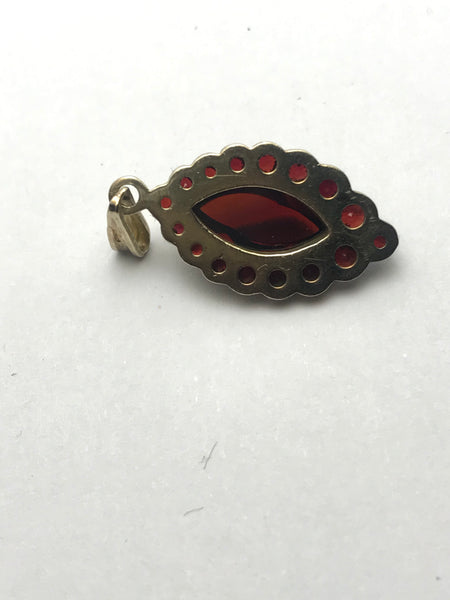 Pendant. Garnet Set in Gilded Sterling Silver. 1-1/4" Length