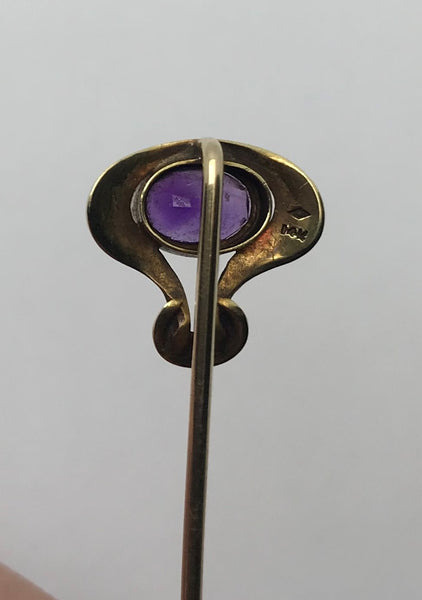 Victorian Stick Pin or Lapel Pin. 14K Yellow Gold with Amethyst. 1.8 Grams.