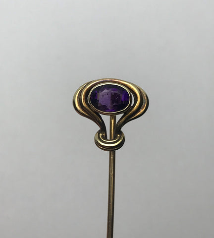 Victorian Stick Pin or Lapel Pin. 14K Yellow Gold with Amethyst. 