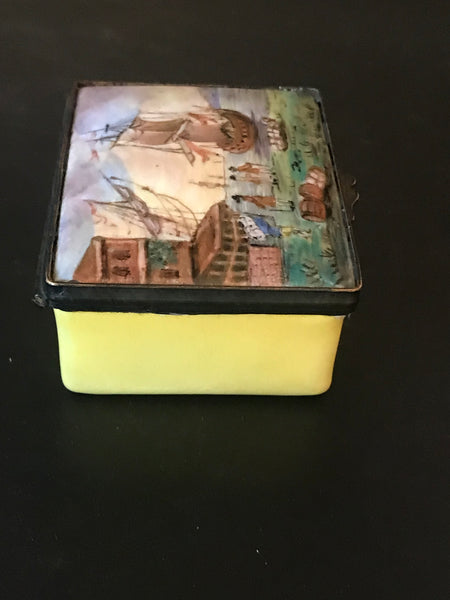 Battersea Enamel Box 18th Century. Ship Scene.