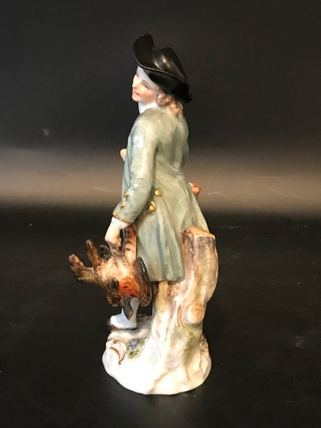 German Meissen Figurine of a Man with Basket of Eggs and Two Birds. 19th C As Is