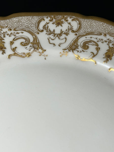 12 Service Plates. Cream and Gold. Jean Pouyat Limoges, France. 11" Diameter.