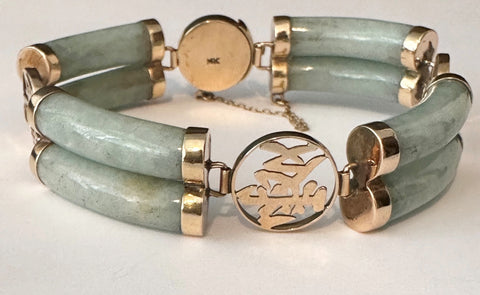 Vintage Chinese Jadeite and 14k Gold Character Bracelet.