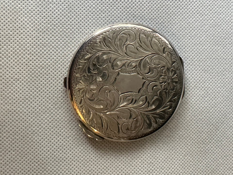 Birks Sterling Silver Compact with Mirror. Engraved Flowers and Leaves. 2 1/2"