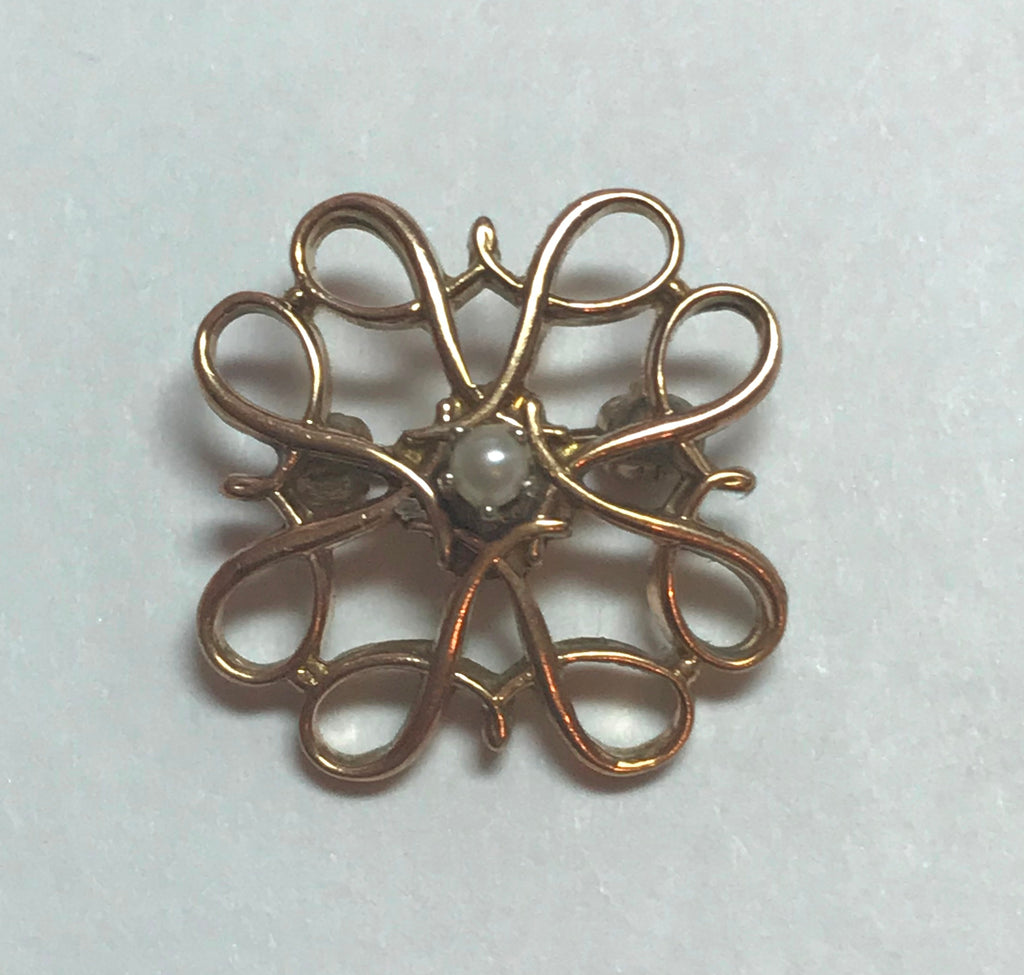 Small Lapel Pin or Brooch. 10k Yellow Gold and Pearl