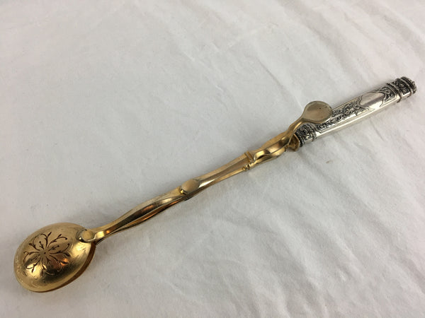 19th Century French Silver Ice Tongs and Ladle Cased Set