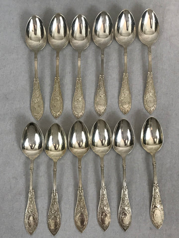 12 Teaspoons. Whiting Sterling Silver Arabesque pattern. Monogrammed. 5-5/8"