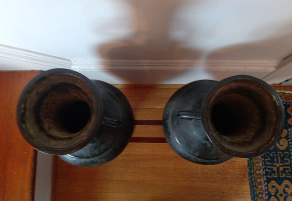 19th Century Large Chinese Bronze Temple Vases with Drilled Bottoms. Guangxu
