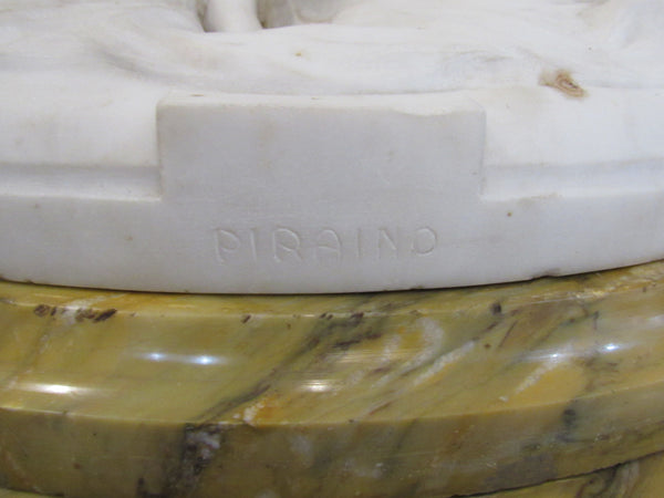 Pietro Piraino (1878-1950) Italian Marble Carving on Pedestal. Art Deco. 66" total height