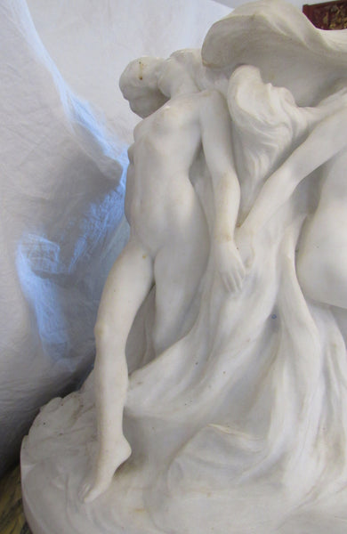 Pietro Piraino (1878-1950) Italian Marble Carving on Pedestal. Art Deco. 66" total height