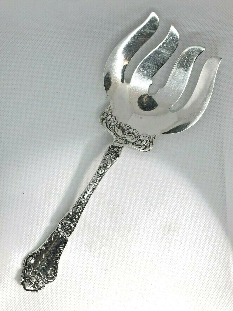 Gorham Sterling Silver Serving Fork, Poppy Pattern  Retailed by W. K. Vanderslice & Co. Circa 1902  8 3/4" long, 94 grams 