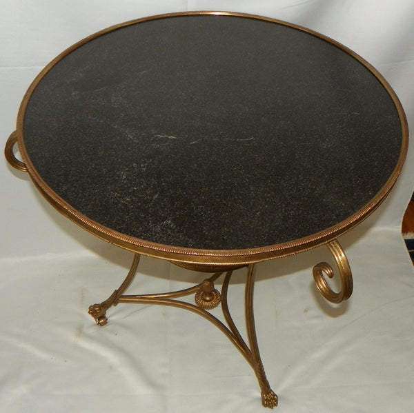 Modern Circular Side Table. Brass Frame with Granite Top. 20th Century